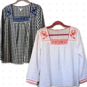 Two Gingham Embroidered Jcrew Tops